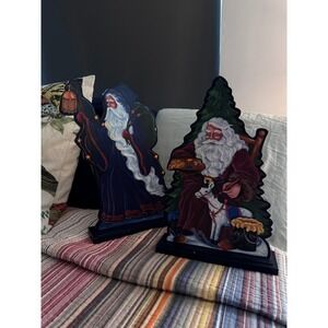 Vtg Pair of Pipka Memories of Christmas Father Christmas Wood Shelf Sitters 18i